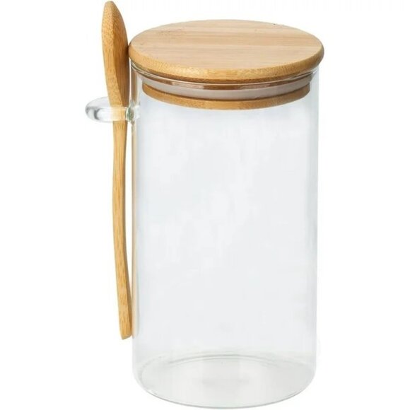 NWT Glass Jars with Bamboo Lids and Spoon Airtight Storage Containers - Picture 1 of 11